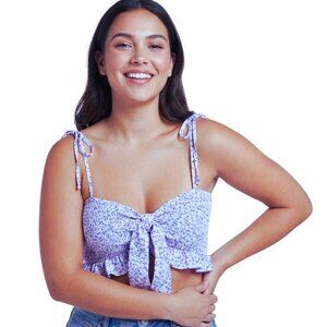 Jolie & Joy Floral Smock Tube Crop Top with Ruffle Hem Spaghetti Straps Medium